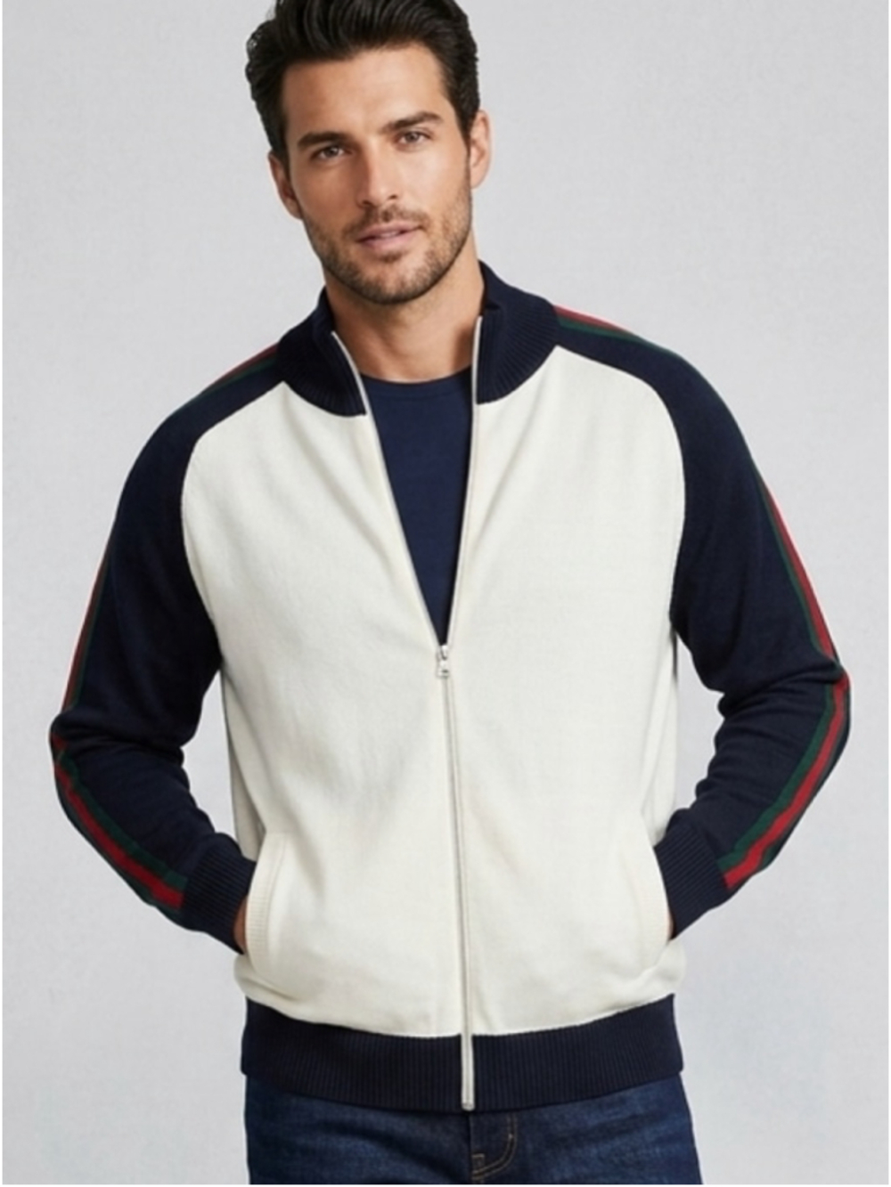 Men's Burton Zip Up Sweater Size L White Navy. 1959